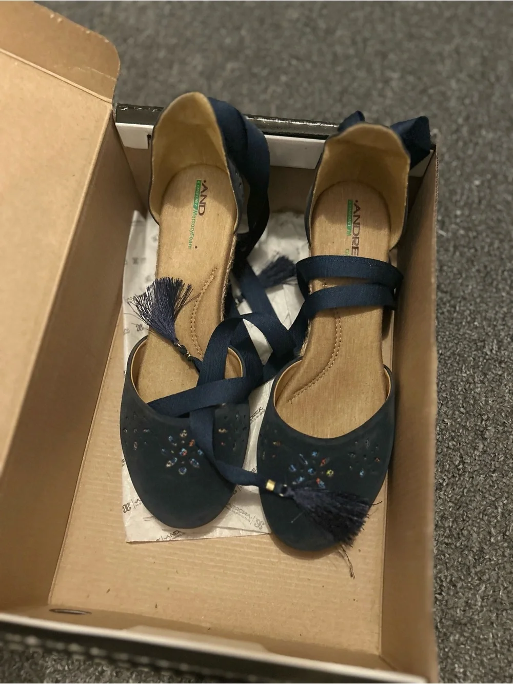 ANDREA FENZI Navy Suede Espadrille Wedge with Ankle Tie